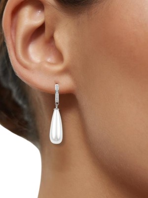 Normadia Uzun 925 Ayar Gümüş Inci Taşlı Zarif Drop Küpe