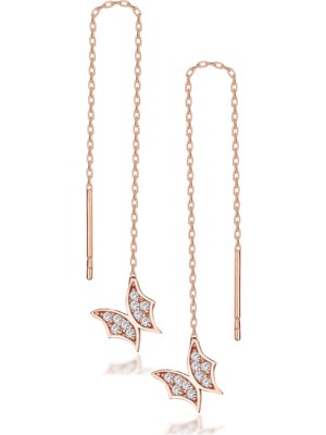 Normadia 925 Ayar Gümüş Kelebek Zincirli Küpe, Zarif ve Şık Takı