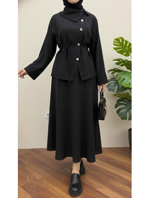 Foremia Çapraz Düğmeli Etekli Takım-Siyah