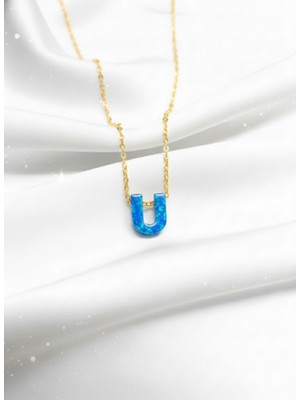 Çekirdek Jewelry 925 Ayar Gümüş Zincirli Opal Taş Harf Kolyeler