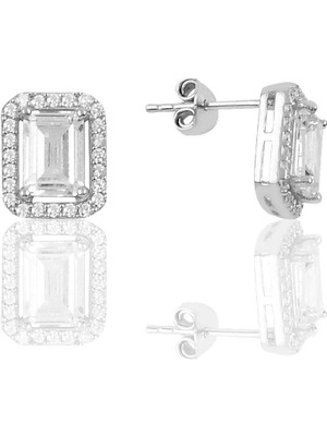 Normadia Parlak Gümüş Baget Kesim Zirkon Taşlı Şık Küpe, Zarif Takı Hediye