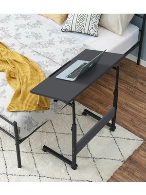 servetavcı Yükseklik Ayarlı Eğimli ve Katlanabilen Laptop Sehpası - Antrasit (Tekerli) Oval Kenar