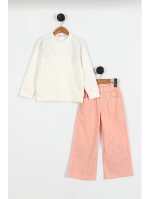 Linoş Kids Kız Çocuk Alt Üst Takım Taşlı Bol Paça Pantolonlu Kız Çocuk Takım Kız Çocuk Bayramlık Takım