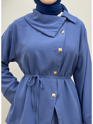 Foremia Çapraz Düğmeli Etekli Takım-Indigo