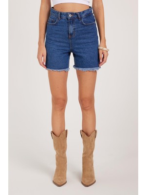 Tudors Kadın Regular Fit Klasik Kesim Pamuklu Mavi Jean Kot Şort