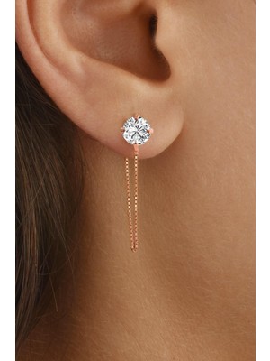 Normadia Gümüş 925 Ayar 5 mm Küp Zincirli Rose Küpe Şık ve Modern Takı