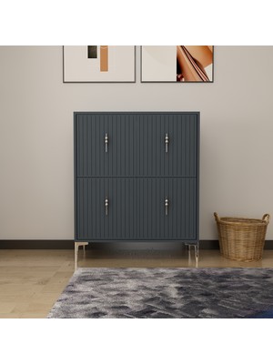 Morepp Lago Çok Amaçlı Ayakkabı Dolabı Antrasit-Gümüş