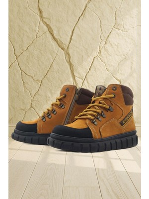 Rakerplus Hakiki Deri Sarı Kahverengi Fermuarlı Erkek Çocuk Bot