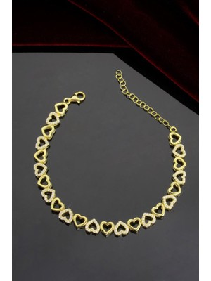 Innuendo Jewelry 925 Ayar Gümüş Sıralı Kalpli Bileklik
