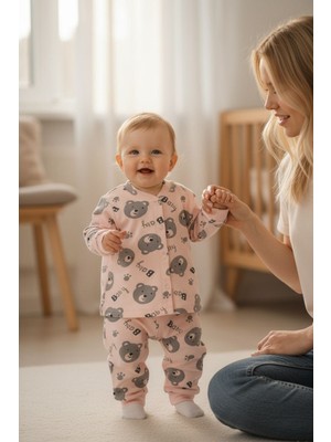 Balgüneş Panda Desenli %100 Pamuk Kız Bebek Pijama Takım