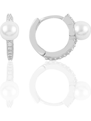 Normadia Gümüş Rodyumlu Inci ve Zirkon Taşlı Şık Halka Küpe