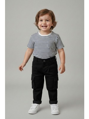 Jacklions Erkek Bebek 1-5 Yaş Kargo Cep Yumuşak Pantolon Siyah