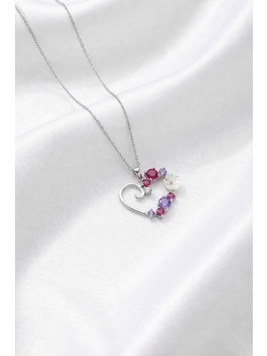 Çekirdek Jewelry 925 Ayar Gümüş Manolya Çiçekli Kalp Kolye