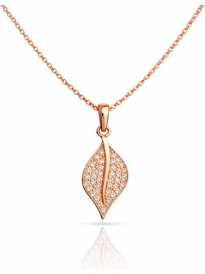 Çekirdek Jewelry 925 Ayar Gümüş Rose Kaplama Minik Yaprak Kolye