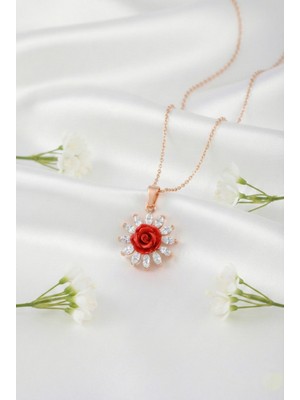 Çekirdek Jewelry 925 Ayar Gümüş Zirkon Taşlı Güllü Kolye