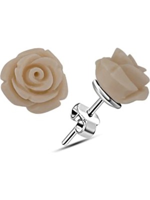Normadia 925 Ayar Krem Renk Gül Model Kadın Gümüş Küpe 8 mm