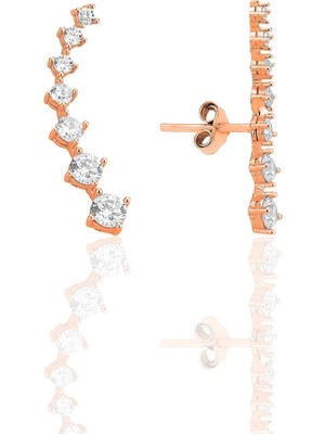 Normadia Parlak Gümüş Rose Zirkon Yedi Taşlı Şık Küpe, Zarif Takı