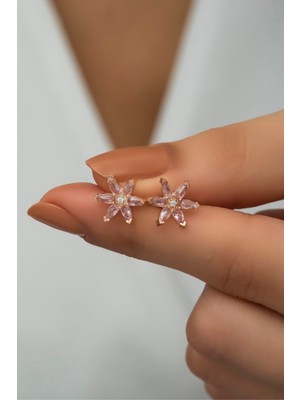 Normadia 925 Ayar Gümüş Pembe Taşlı Lotus Çiçek Küpe