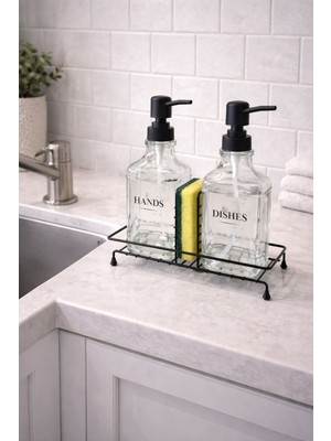 Alsi Home Metal Stantlı Ikili Cam Sıvı Sabunluk & Deterjanlık Seti 2X500 ml 2 Adet Şişeli