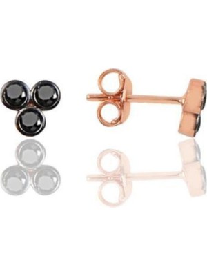 Normadia Gümüş Rose Siyah Taşlı Şık Tria Küpe, Zarif Takı Seçeneği