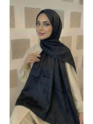 Moodşal Siyah Baklava Desenli Jakar Şal