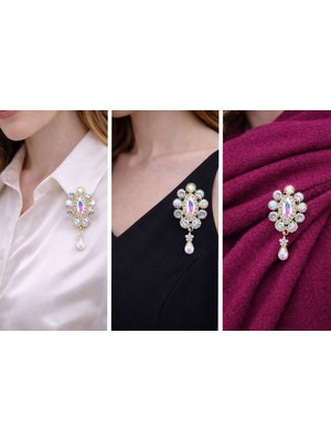 Josellini Damla Kristal Taşlı Vintage Kadın Broşu Işıltılı Yaka Iğnesi