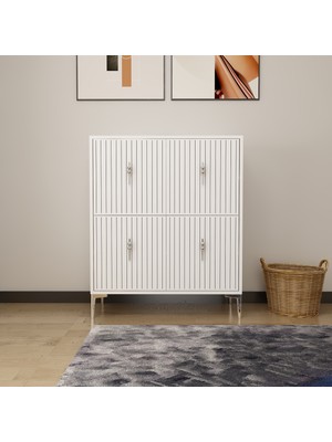 Morepp Lago Çok Amaçlı Ayakkabı Dolabı Beyaz-Gümüş