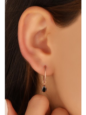 Normadia Kadın Siyah Taşlı Damla Gümüş Küpe 925 Ayar, Şık ve Zarif Takı