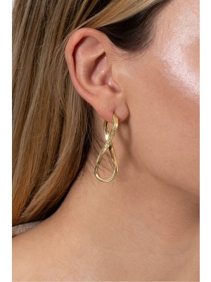 Normadia 925 Ayar Gümüş Desenli Kavisli Sonsuzluk Küpe, Altın Yaldızlı Şıklık