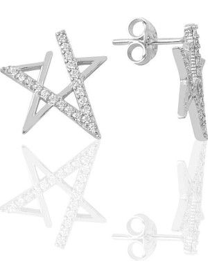 Normadia Parlak Rodyum Kaplamalı Zirkon Taşlı Yıldız Küpe, Şıklığa Işık Katıyor