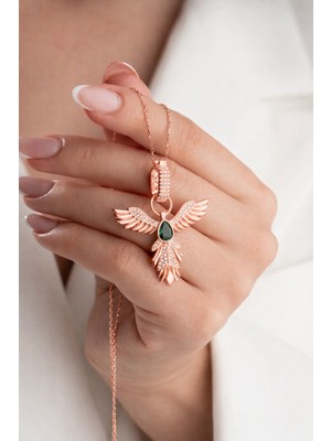 Çekirdek Jewelry 925 Ayar Gümüş Rose Kaplama Zümrüdüanka Kolye