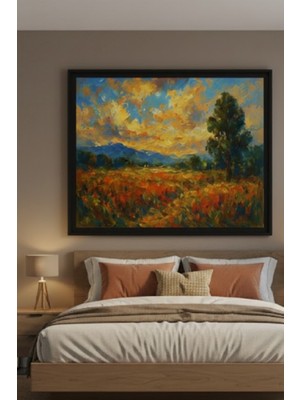 Safir Design Lüks Turuncu ve Mavi Gün Batımı Duvar Sanatı | Modern Çerçeveli Tablo