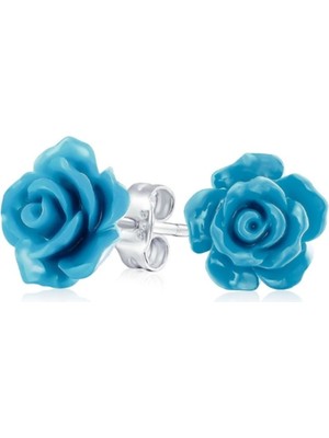 Normadia 925 Ayar Lacivert Gül Model Kadın Gümüş Küpe 8 Mm, Şık ve Zarif Tasarım