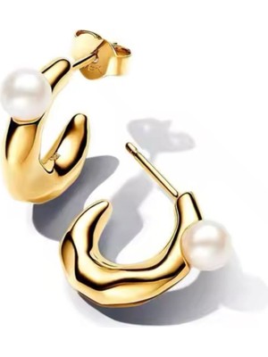 Normadia Altın Renk Tatlı Su Incisi ve Doğal Şekilli Gümüş Halka Küpeler