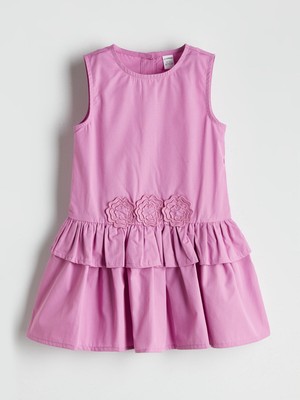 Lc Waikiki Yeni Sezon Çiçek Aplike Kız Çocuk Poplin Elbise