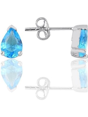 Normadia Gümüş Rodyumlu Akuamarin Taşlı Zarif Damla Küpe SGTL10975MAV