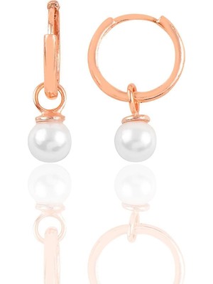 Normadia Gümüş Rose 14 mm Incili Halka Küpe, Şık ve Zarif Tasarım