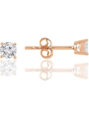 Normadia Parlak 925 Ayar Gümüş Rose Kaplama Zirkon Tek Taş Küpe 4mm