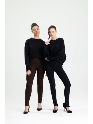 Rose Arya Siyah Paça Gizli Fermuarlı Tayt