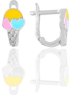 Normadia Çocuklar Için Gümüş Mineli Renkli Dondurma Tasarımlı Küpe