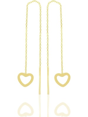 Normadia Şık Kalp Gümüş Zincirli Küpe, Zarif ve Parlak Takı Tasarımı