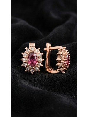 Normadia 925 Ayar Gümüş Rose Oval Çocuk Küpe, Yakut Taşlı, Zarif ve Şık Tasarım