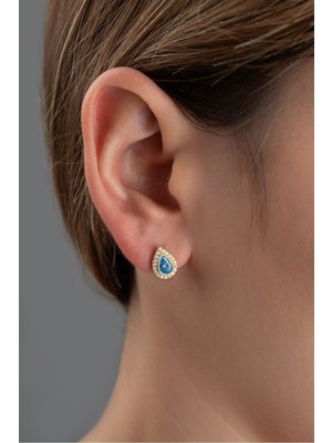 Normadia 925 Ayar Gümüş Mavi Zirkon Damla Küpe Şık ve Parlak Takı