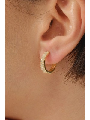 Normadia Zirkon Taşlı 2 Sıra Halka Gümüş Kadın Küpe, Zarif ve Parlak Takı