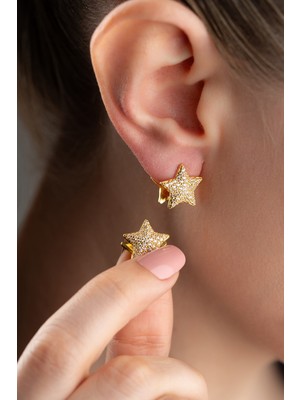 Normadia Parlak 925 Ayar Gümüş Yıldız Taşlı Küpe, Şık Takı Hediye