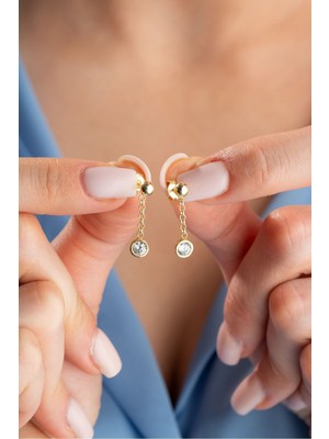 Normadia 925 Ayar Gümüş Gold Kaplama Sallantılı Tektaş Küpe, Şık ve Zarif Tasarım