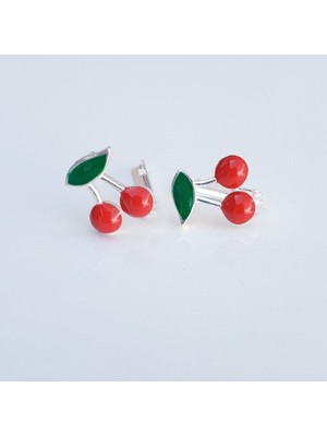Normadia 925 Ayar Gümüş Mineli Kırmızı Kiraz Çocuk Küpesi