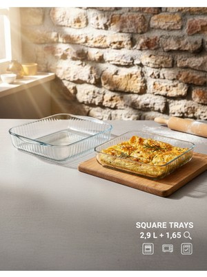 masterchef Elite 2'li Kare Optikli Servis Tabağı,salata Kasesi, Sunumluk, Tabak ve Fırın Kabı