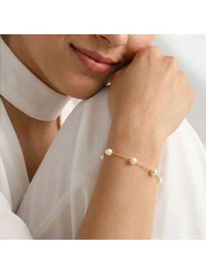 İryum Tek Sıra Inci 14 Ayar Altın Bileklik