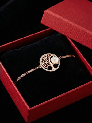 Çekirdek Jewelry 925 Ayar Gümüş Manolya Çiçekli Hayat Ağacı Bileklik